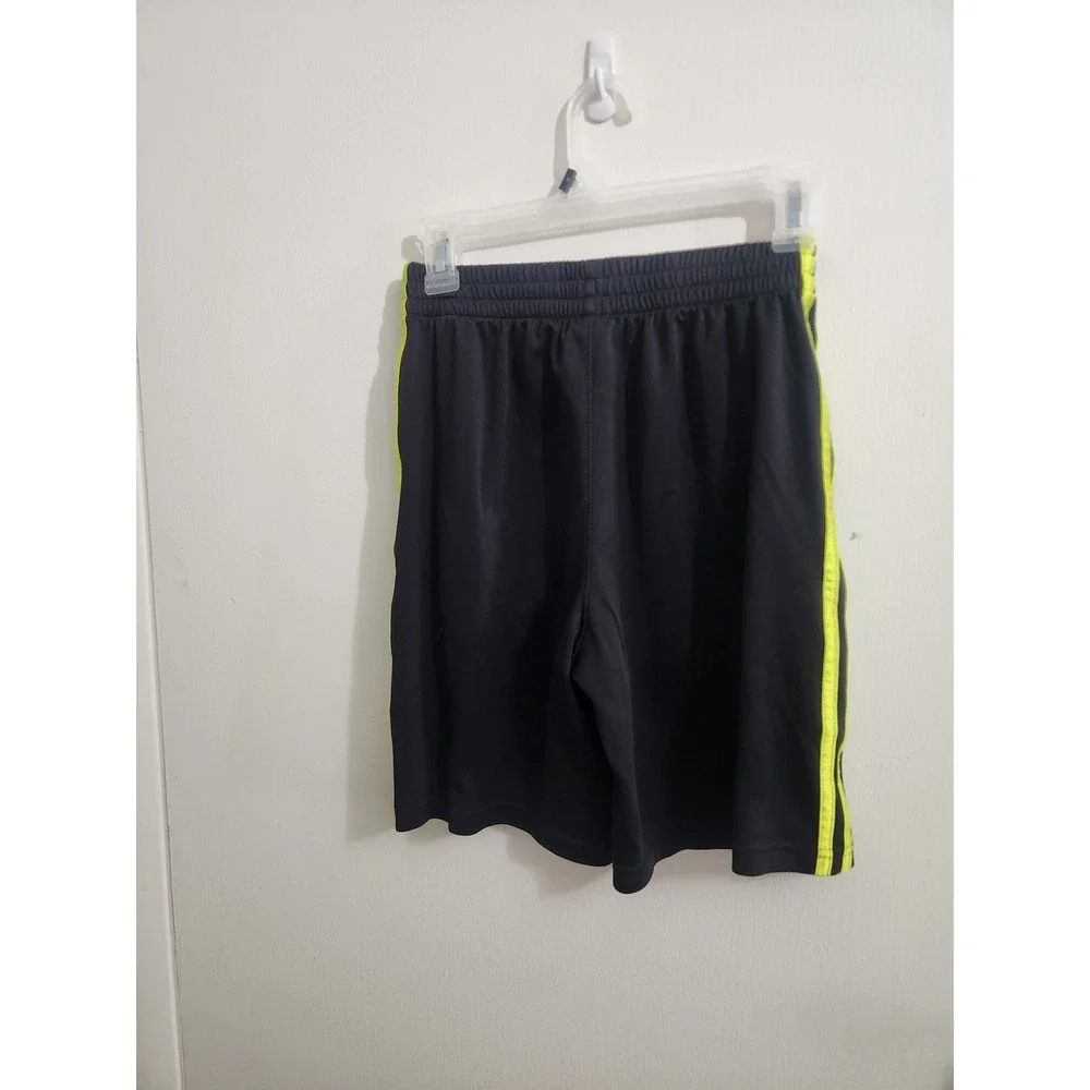 Adidas Boys Black Neon Yellow Stripe Mesh Athletic Shorts Size L 14-16